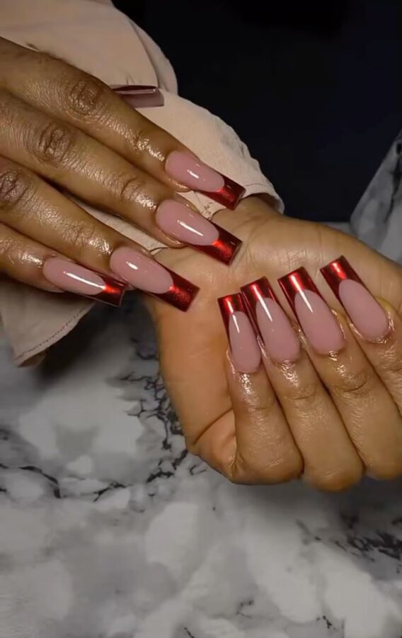 Classic Burgundy Chrome French Tips