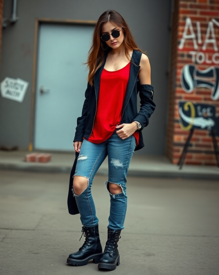 grunge-inspired style inspired by red tank top outfit