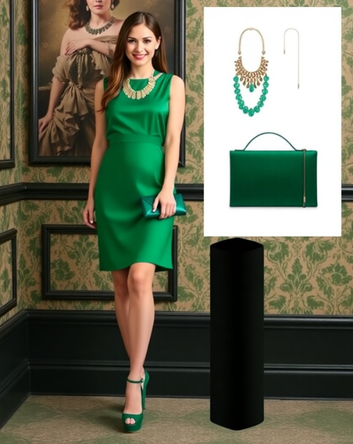 Elegant green silk dress for an upscale St Patrick’s day party and event