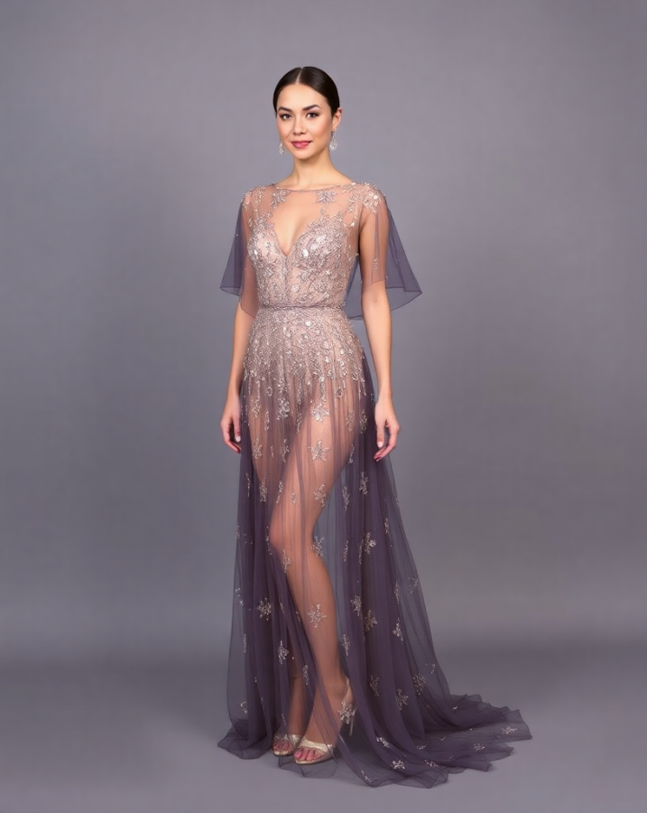 A guest at the Met Gala captivated in a gorgeous gown with a sheer, embellished overlay, creating a look of ethereal glamour. #MetGalaOutfits #SheerGlamour #EtherealBeauty