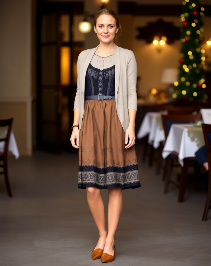 A lady dressed in a traditional dirndl joins her family for a special gathering, showcasing the versatility of this garment beyond Oktoberfest. #FamilyGathering #Dirndl #TraditionalClothing #FamilyCelebration