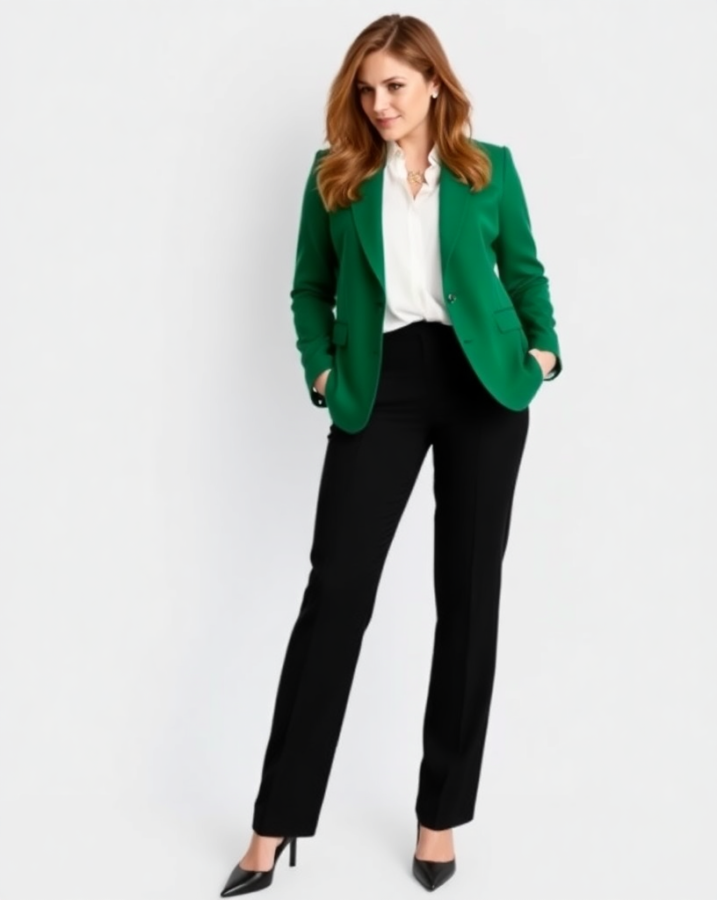 Green Blazer with Black Trousers for a casual and semi-formal gathering