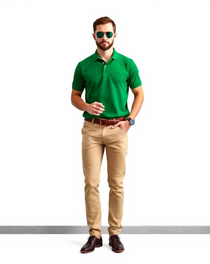 Green Polo Shirt with Khaki Pants