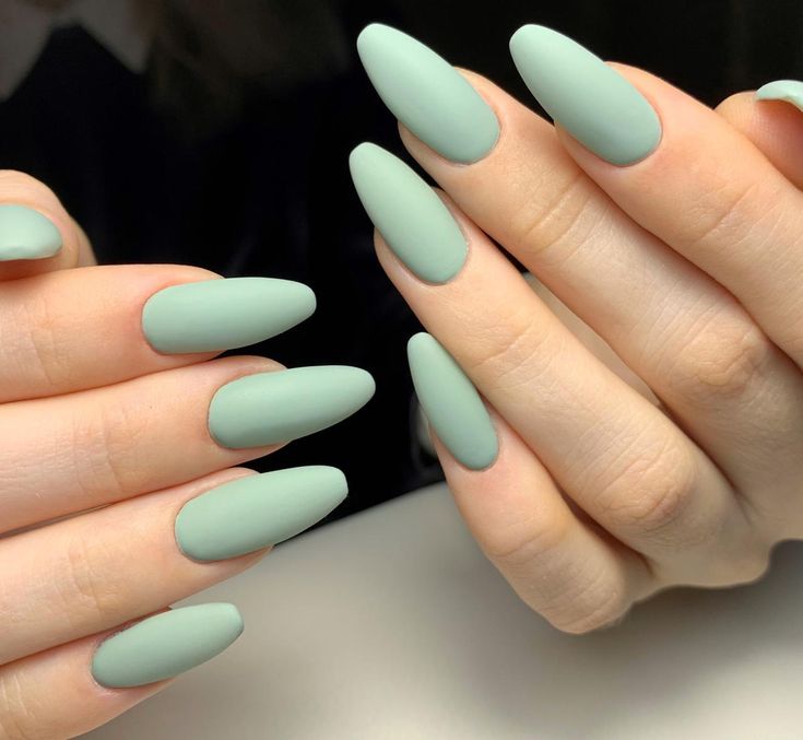 Matte mint green nails: a fresh and trendy choice for spring. #SpringNails #MintGreen #Matte #Nails #Spring