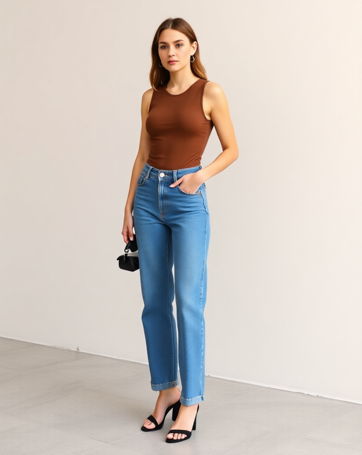 This effortlessly chic combination of a minimalist bodysuit and straight-leg jeans offers a modern and comfortable option for spring parties in 2025. #MinimalistSpringPartyOutfits #BodysuitAndJeans #SpringFashion2025 #PartyEnsemble #CasualChic