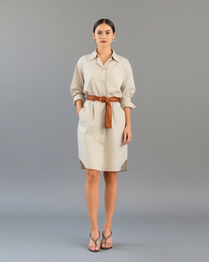 This minimalist shirt dress is elevated for a spring party in 2025 with [mention accessories, e.g., a thin belt and heeled sandals]. #MinimalistPartyLook #ShirtDressStyle #SpringFashion #2025Accessories #PartyInspiration