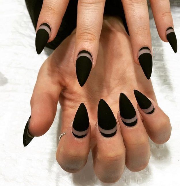 Nails painted with a matte negative space design, incorporating a variation of the French tip.  The tip area might be left unpainted or a thin line of color could define the tip. #mattenegativespace #frenchtipvariation #nailartinspo