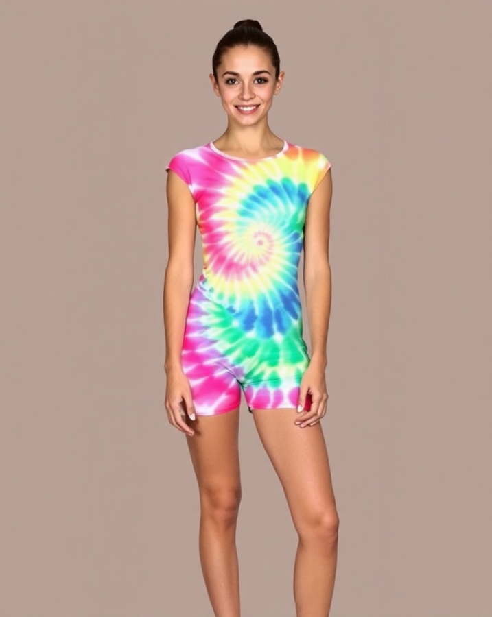 Tie-Dye Leotard and Shorts Combo for dress to impress gymnastic theme