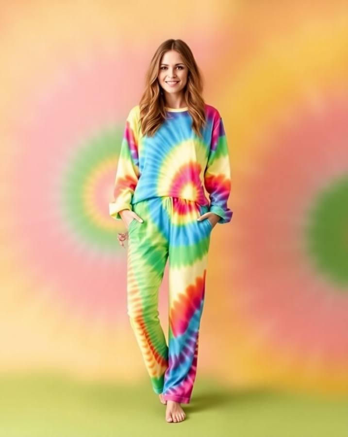 Groovy vibes for pajama day! This tie-dye pajama look is perfect for a fun, colorful, and comfortable day. #TieDyePajamas #PajamaDayStyle #ColorfulComfort #GroovyVibes